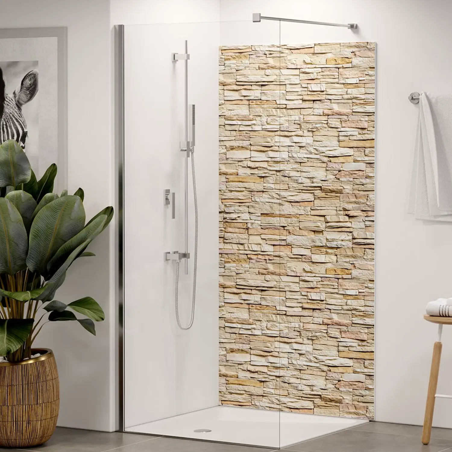 Duschrückwand Dekor Steinwand beige