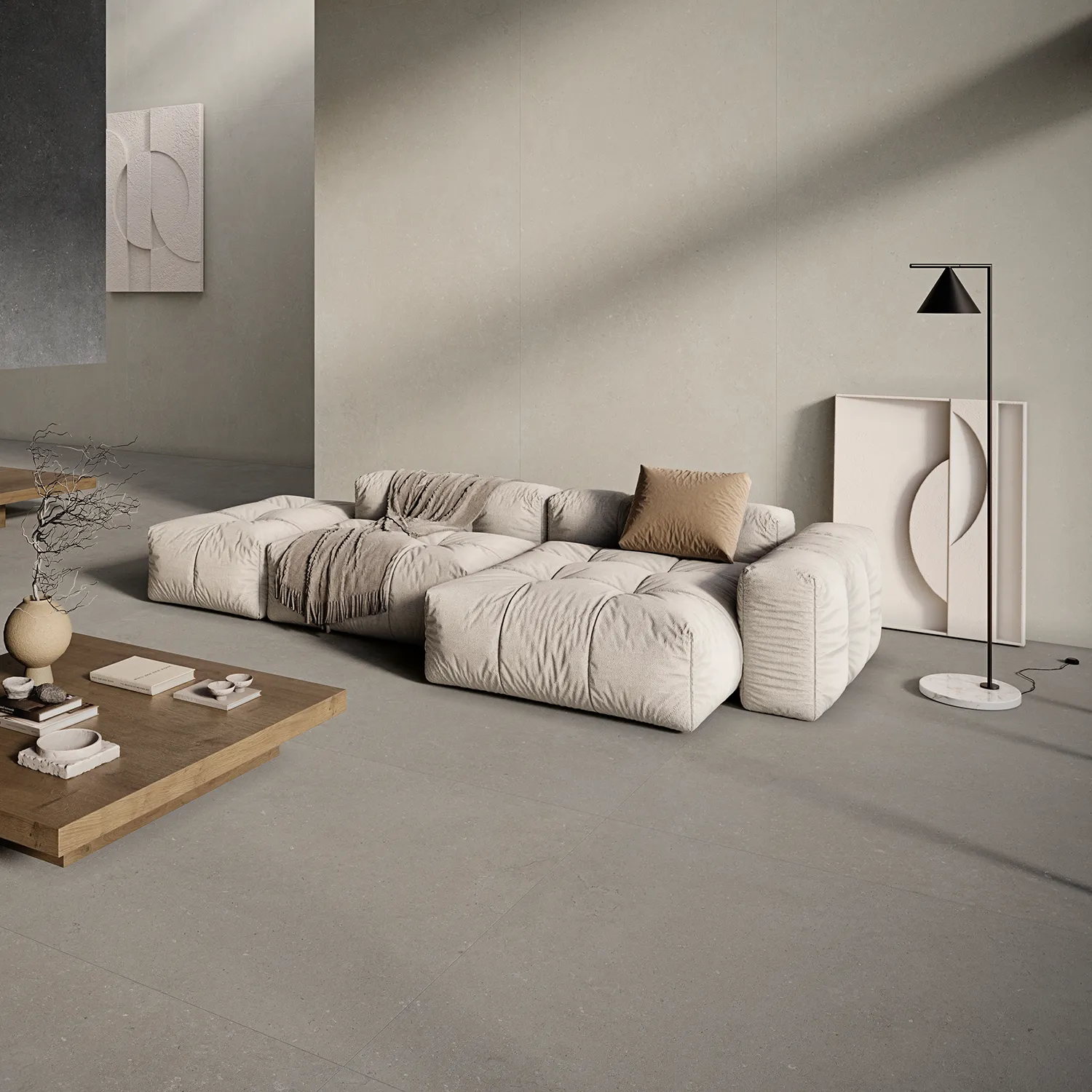Steinoptik Bodenfliese Rift Greige 120 x 120 cm