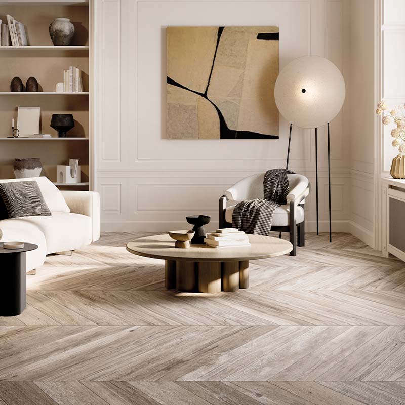 Chevron Herringbone Holzoptik Soft Greige 15 x 85 cm