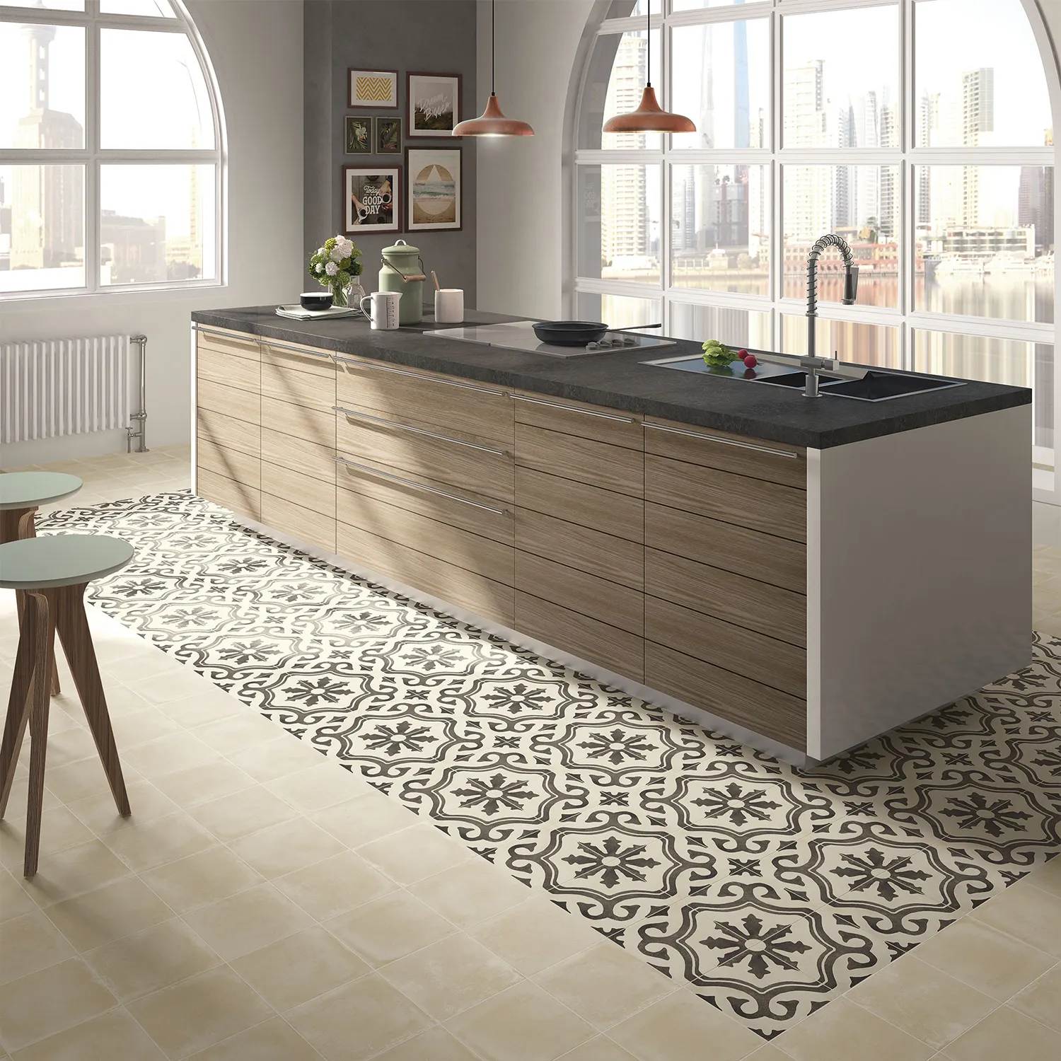 Jugendstil Fliese Design Evo Palazzo Ducale B&W D 20 x 20 cm