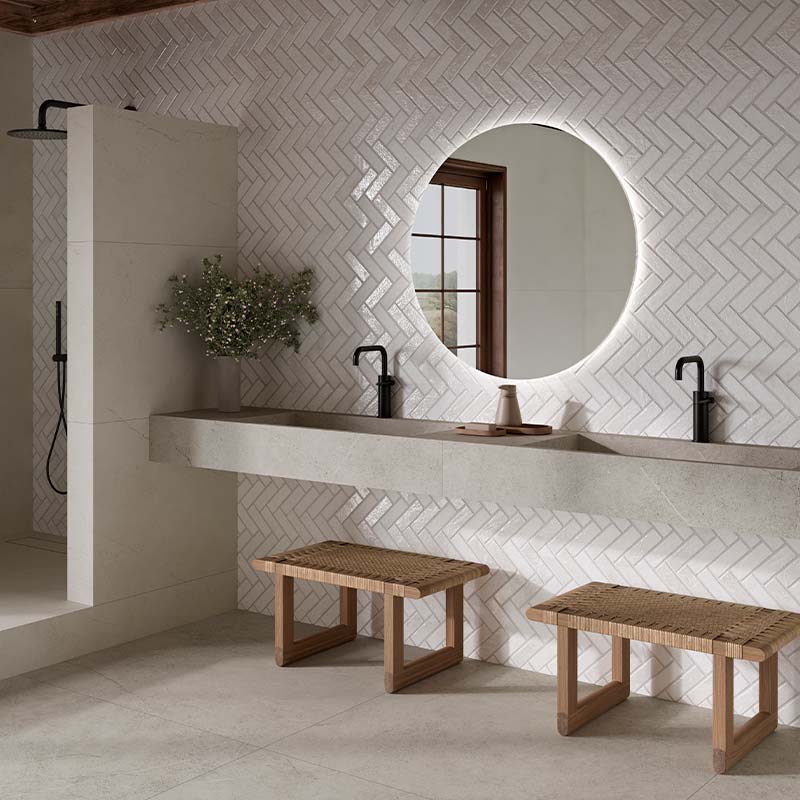 Fischgrät Fliese Modul Imbra Weiß 40 x 60 cm