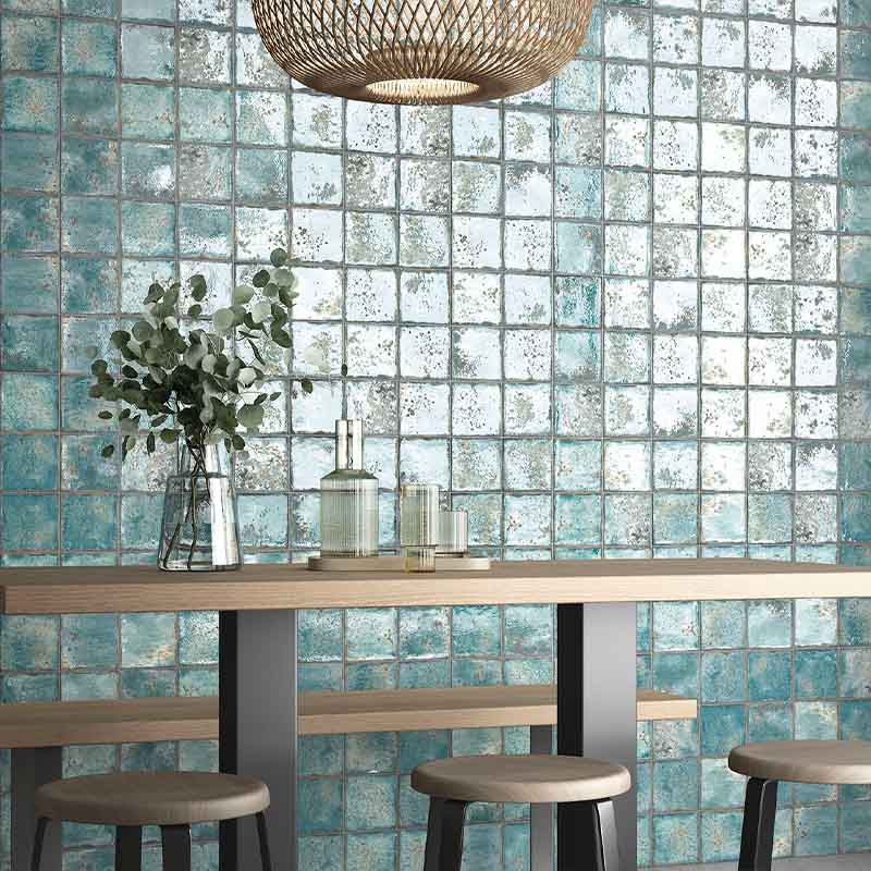 Rustikale Retro Landhaus Wandfliese Türkis 12 x 12 cm