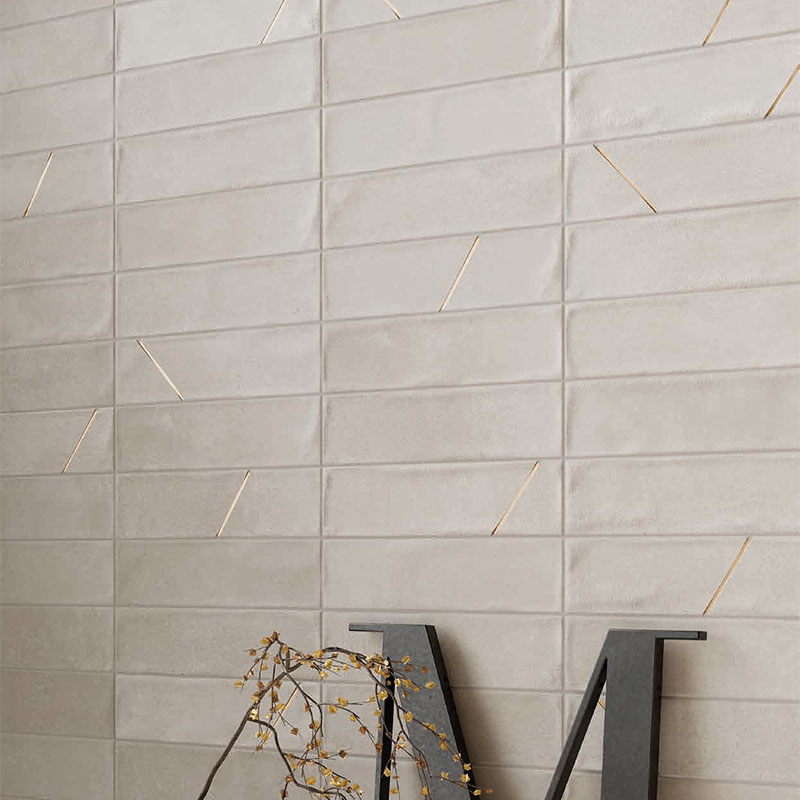 Dekorfliese Cruda Brick Geo Oro Bianco 4,8 x 20 cm