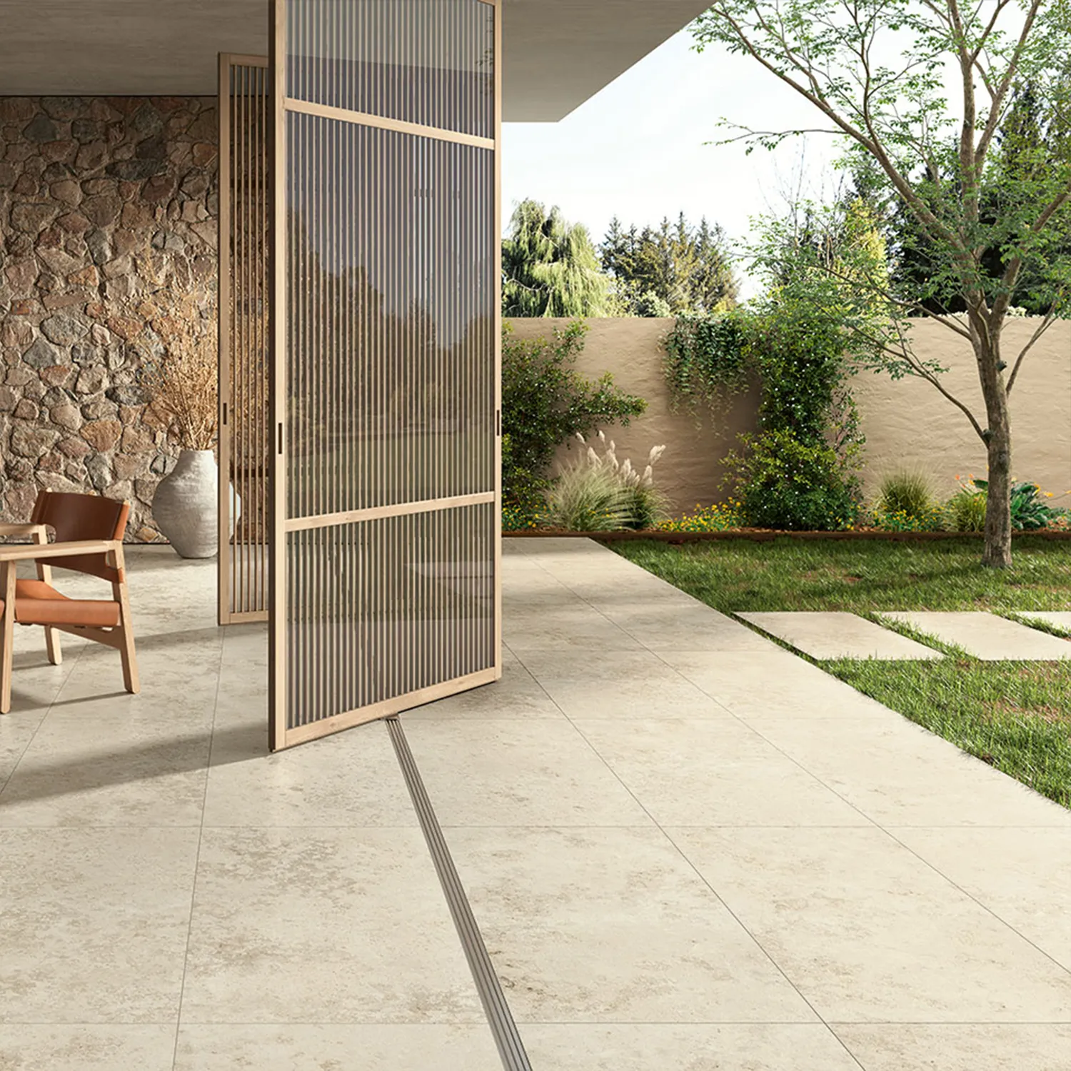 Terrassenplatte Jurassic Fossil Crema 3D 60 x 120 cm