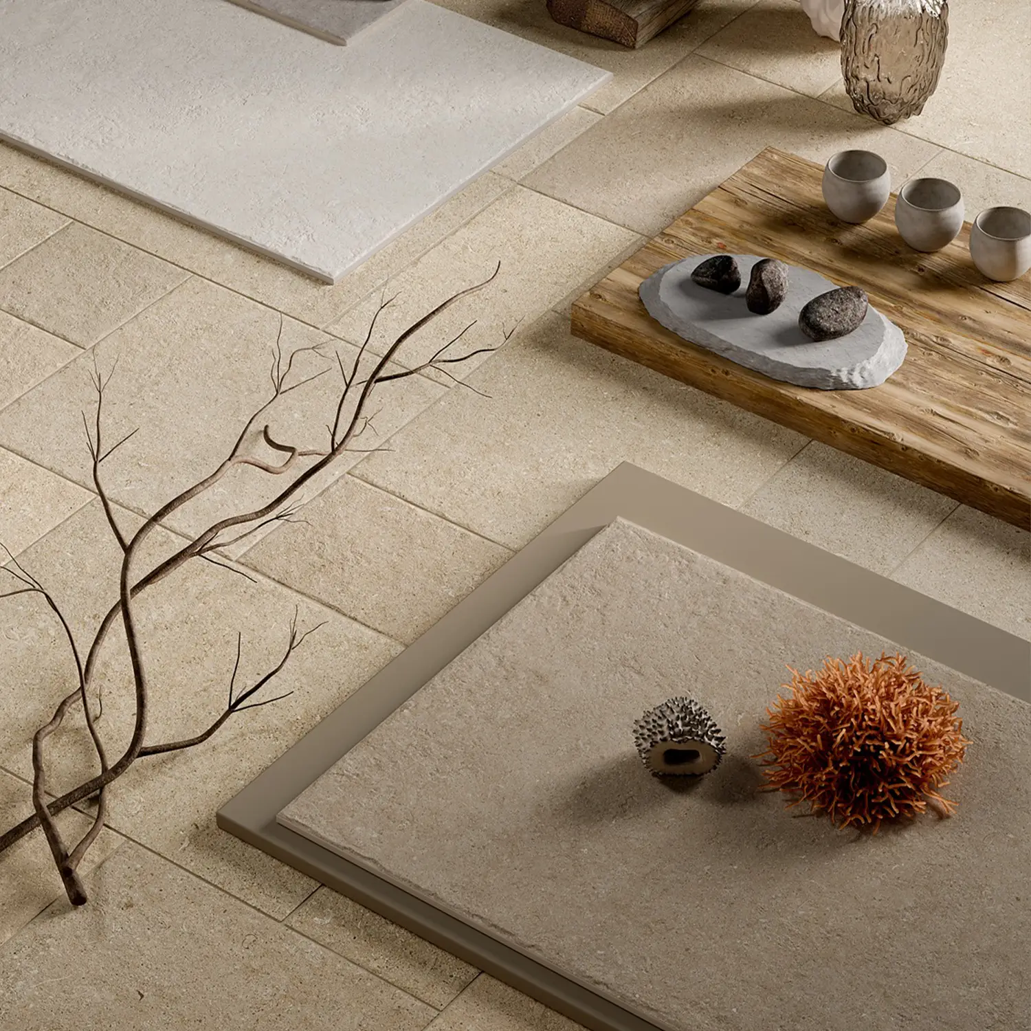Steinoptik Fliese Sedimenti Beige Tumbled 60 x 120 cm