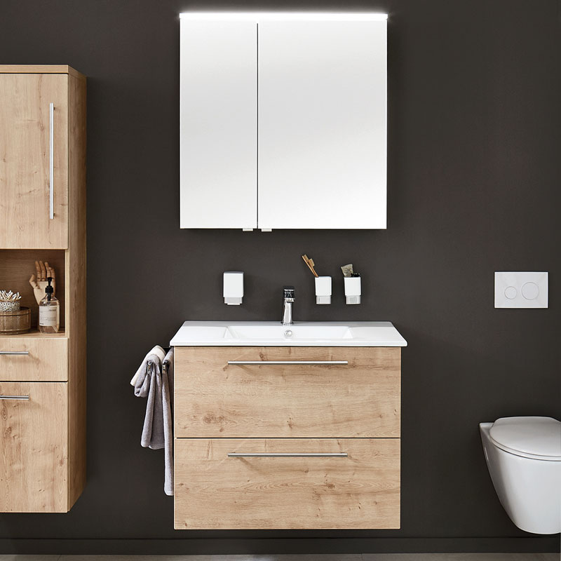 Laguna Feo Möbelset 82 cm Keramik Waschtisch Spiegelschrank