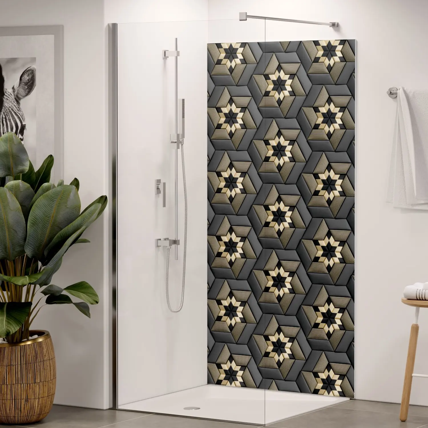 Duschrückwand Soft Rhombus black-gold
