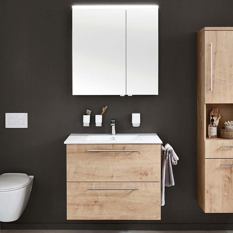 Laguna Feo Möbelset 82 cm Keramik Waschtisch Spiegelschrank