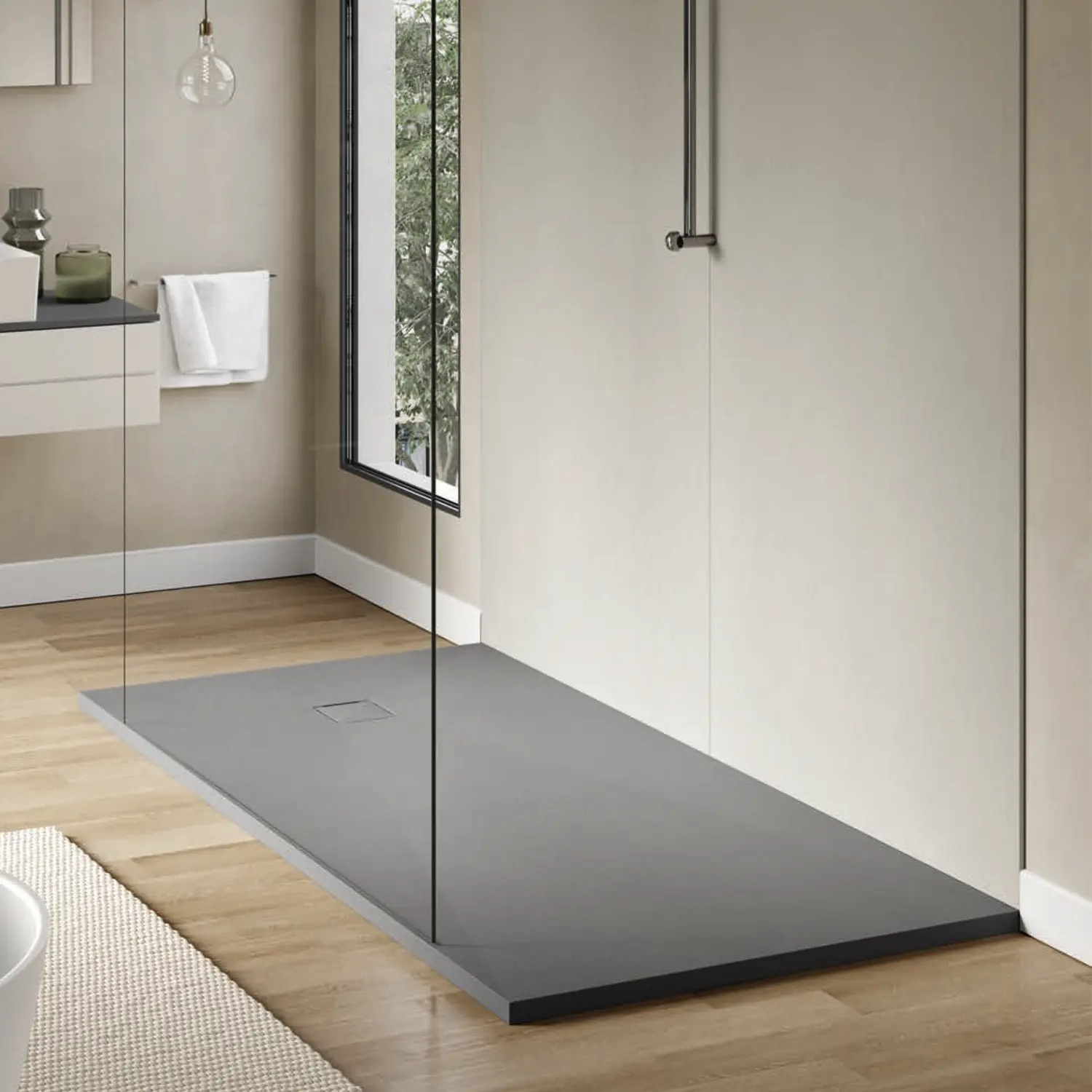 Mineralwerktoff Duschfläche 90 x 140 cm Betongrau