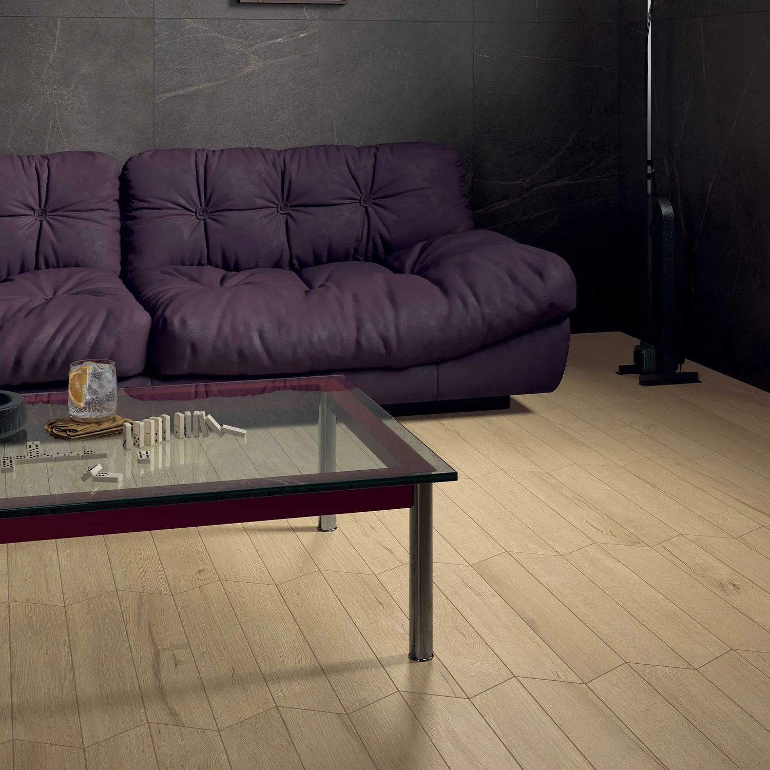 Holzoptik Fliese Bark Oak Chevron DX/SX 9,6 x 56,6 cm