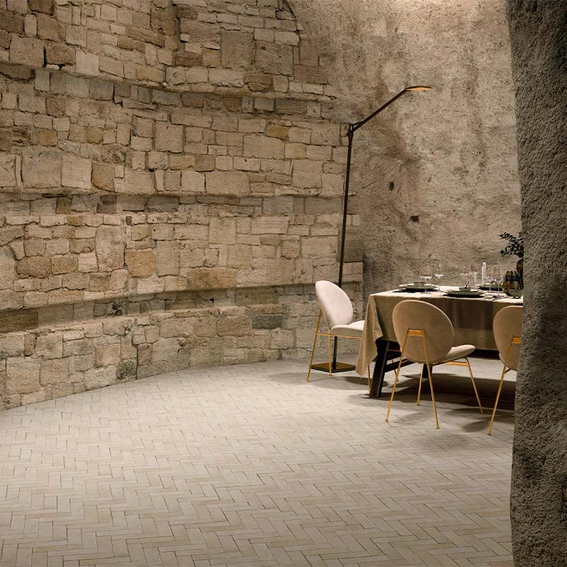 Steinoptik Bodenfliese Castelli Vanilla 5 x 20 cm