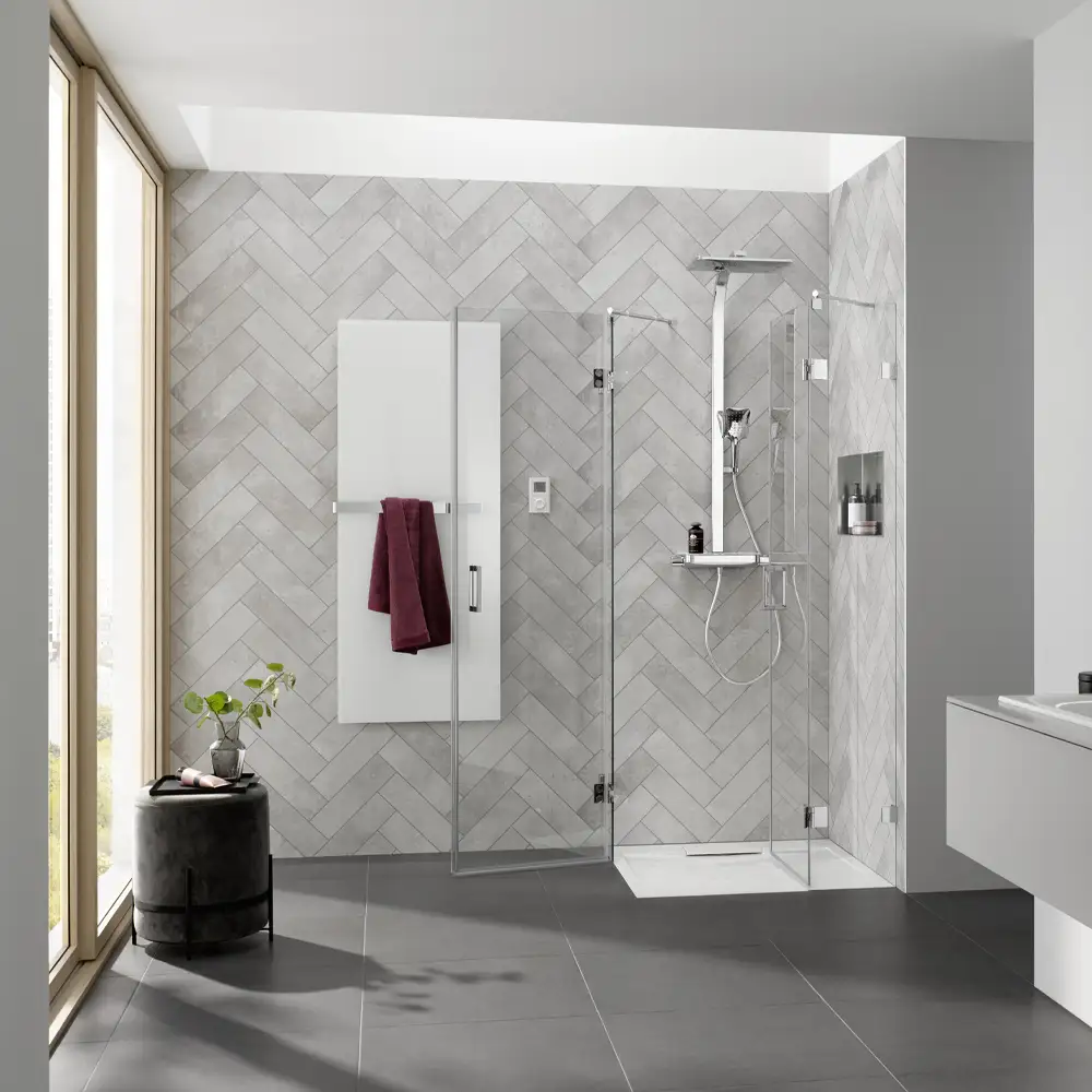 HSK RenoDeco Fotodruck Duschrückwand Fischgrät Grau S05