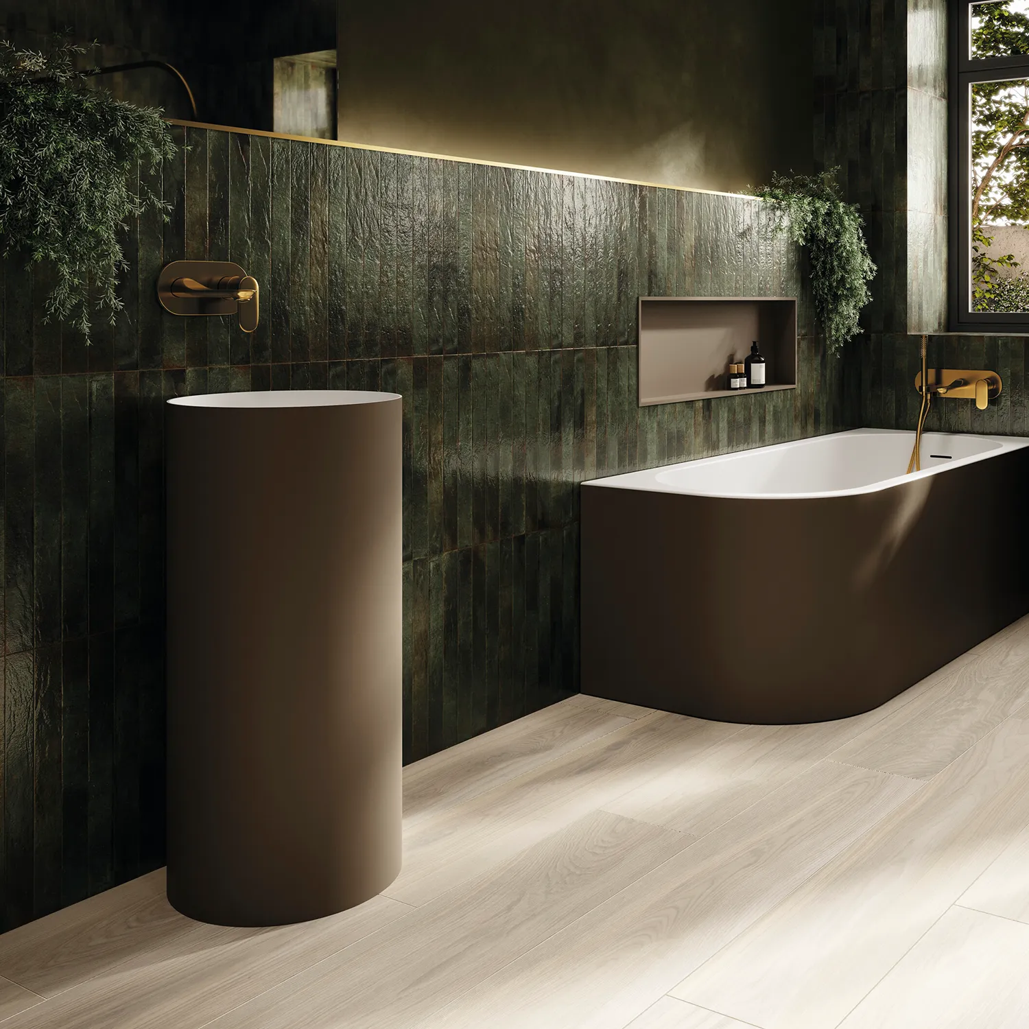 Wandfliese Brick Genesi Green 4,8 x 45 cm